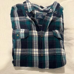 Faded Glory Navy, Green & Cream Plaid Flannel Shirt